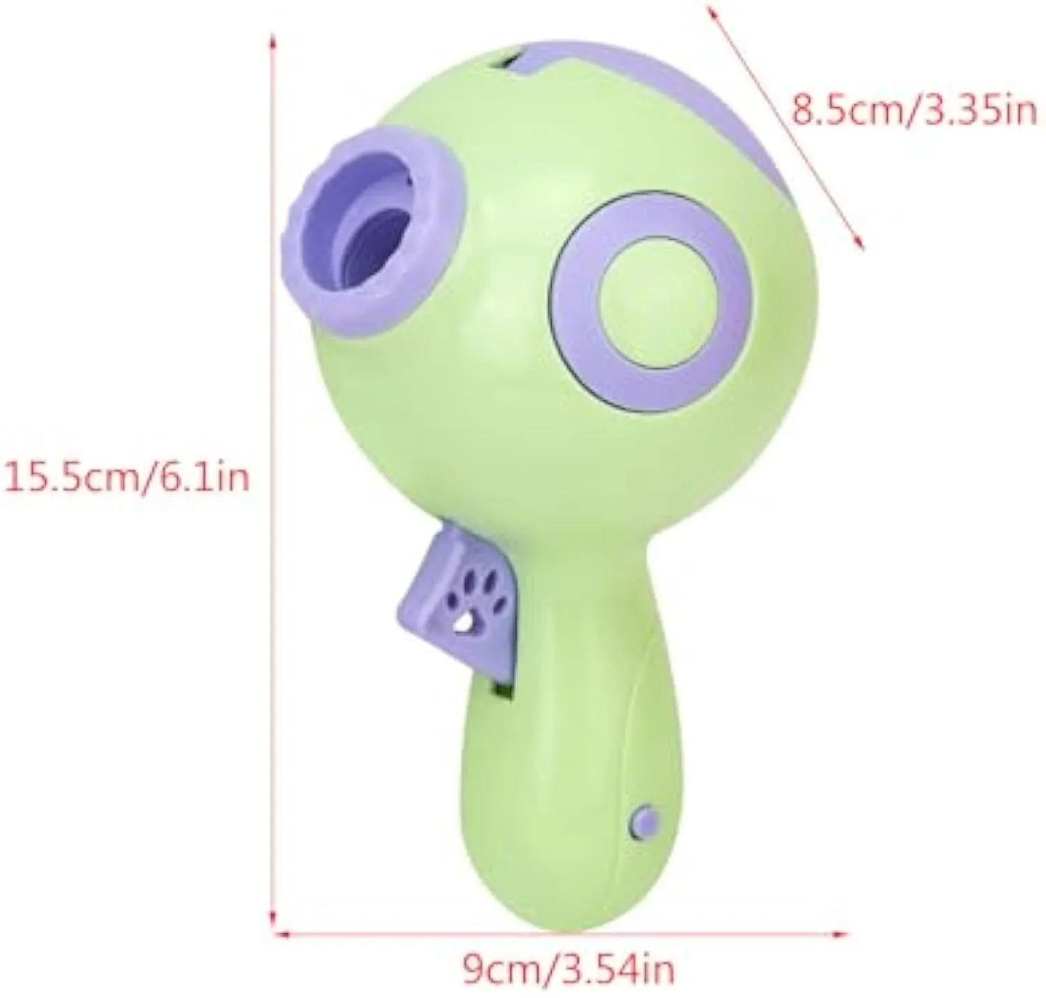 Green dog treat launcher toy with food dispenser mechanism for interactive pet play
