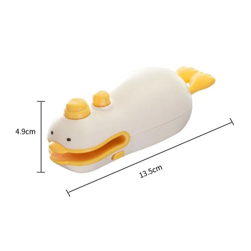 Yellow duck-shaped rechargeable handheld fabric sealing machine with charging cable