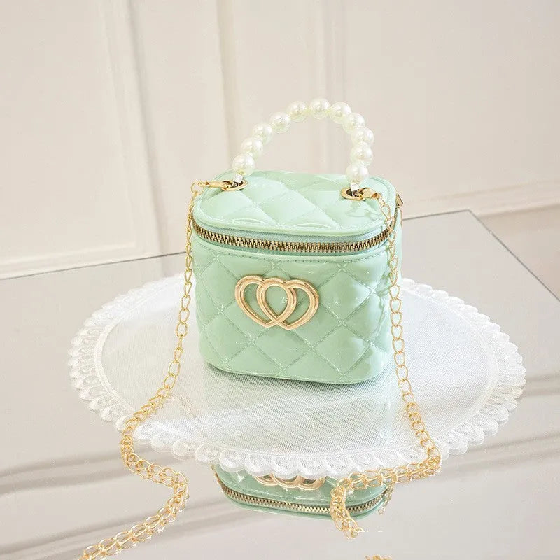 PVC bucket gel bag with heart pattern in apricot colour showing bucket shape design