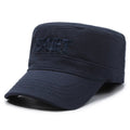 Men's flat-top dome peaked cap in cotton fabric on an adjustable strap, shown in khaki colour.
