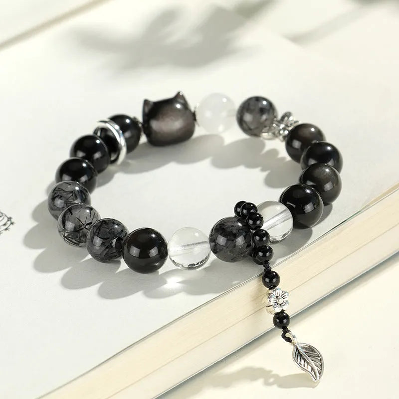 Silver Stone Fox Crystal Beaded Bracelet with diamond shape design and mixed crystal colours