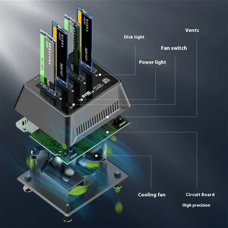Aluminium M2 SSD mounting base with 90x78x34mm dimensions and European colour coding