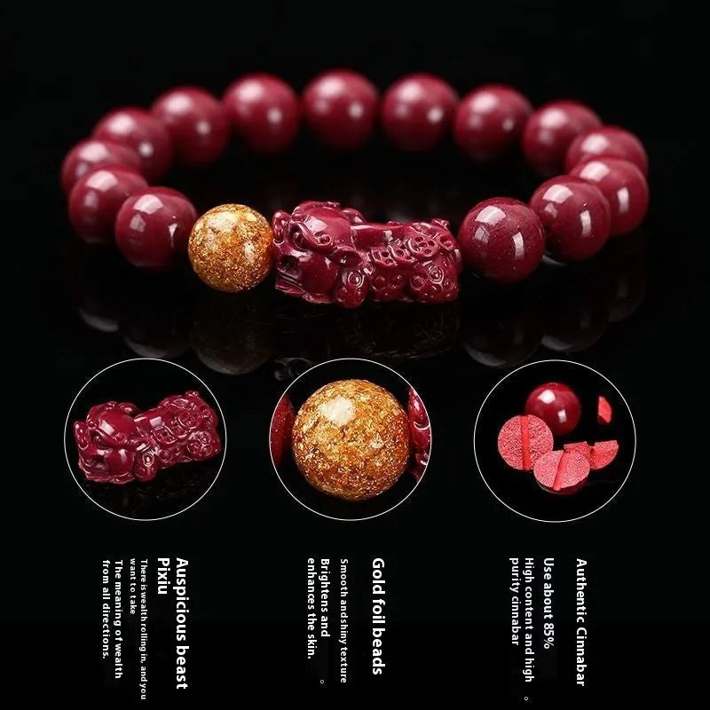 Purple Gold Sandstone cinnabar bracelet with totem pattern beads in Year of Fate design.