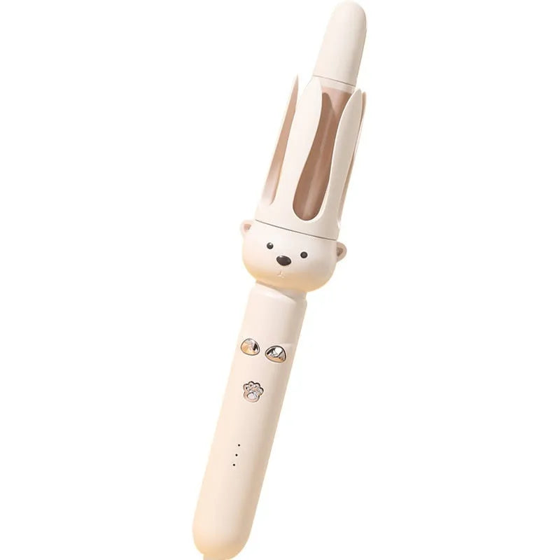 Beige automatic hair curler with negative ion technology and ceramic heating barrel