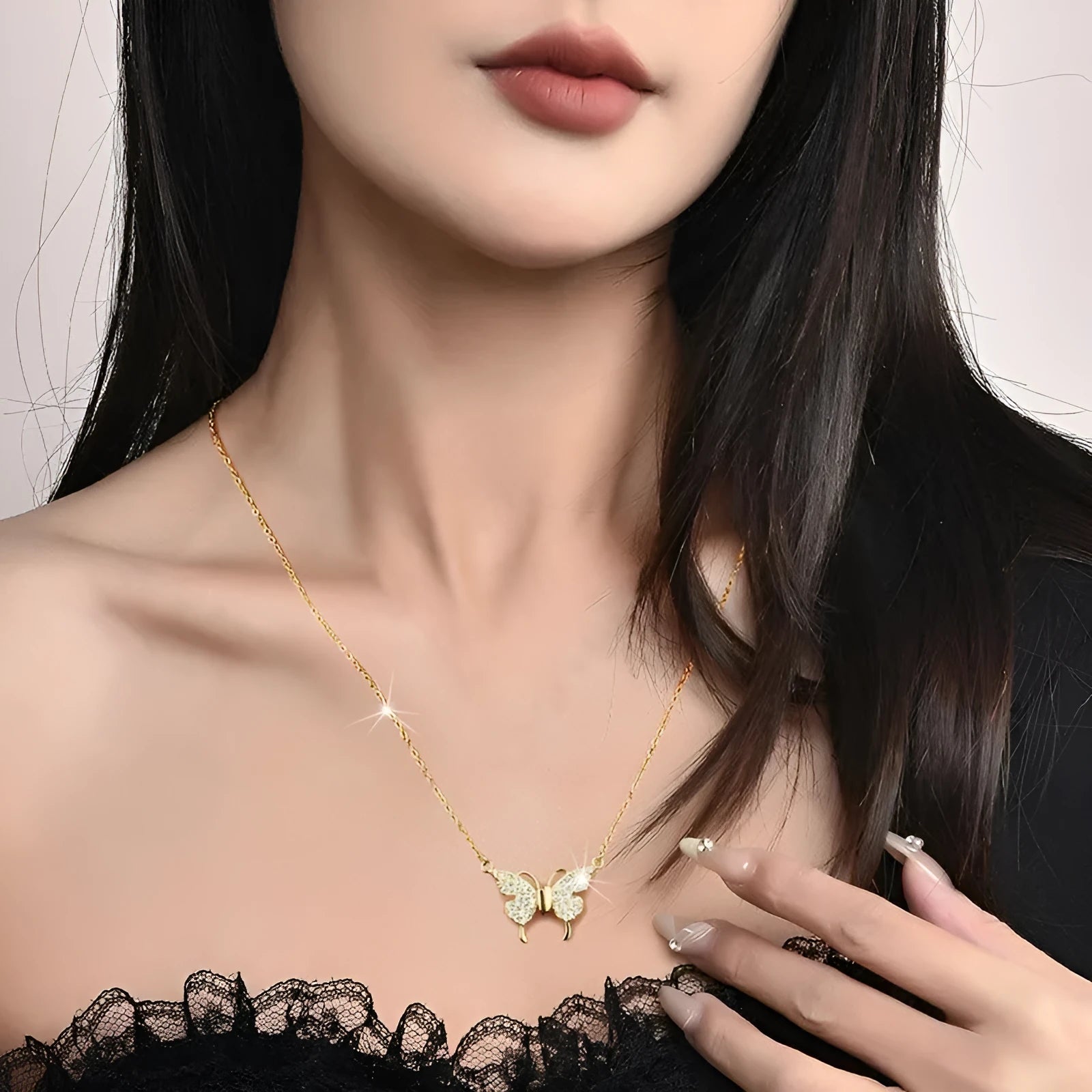 Women's magnetic snap butterfly necklace with twisted chain in gold or silver titanium steel