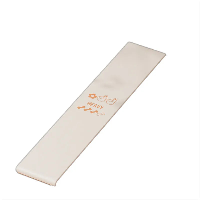 Set of four colour-coded plastic resistance bands for fitness: pink, orange, beige, and green.
