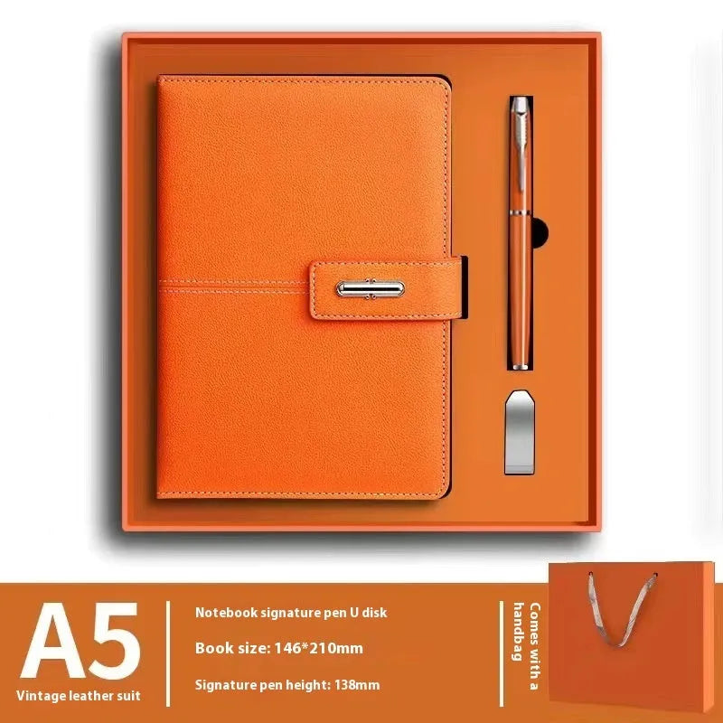 A5 size notebook with PU leather cover in various colours, showing wood-free paper inside.
