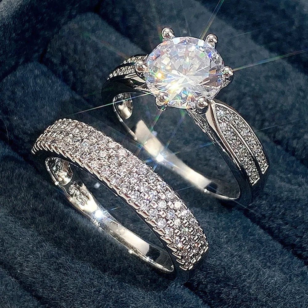 White gold colour wedding combined ring bracelet with geometric design and round elements