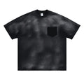 Black men's t-shirt with printed letters, loose fit and drop-shoulder sleeves in washed cotton fabric