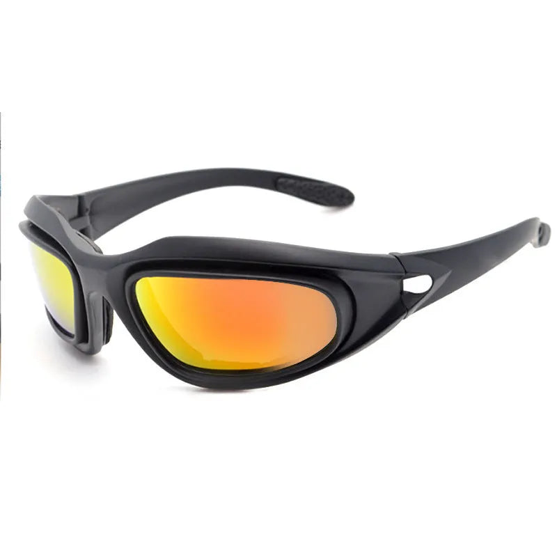 Polarized tactical sports sunglasses with a full-rim frame for outdoor cycling.