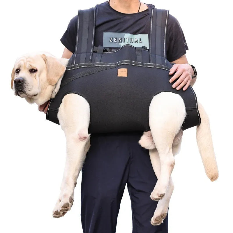 Black Oxford cloth dog backpack carrier for medium and large pets in three size options