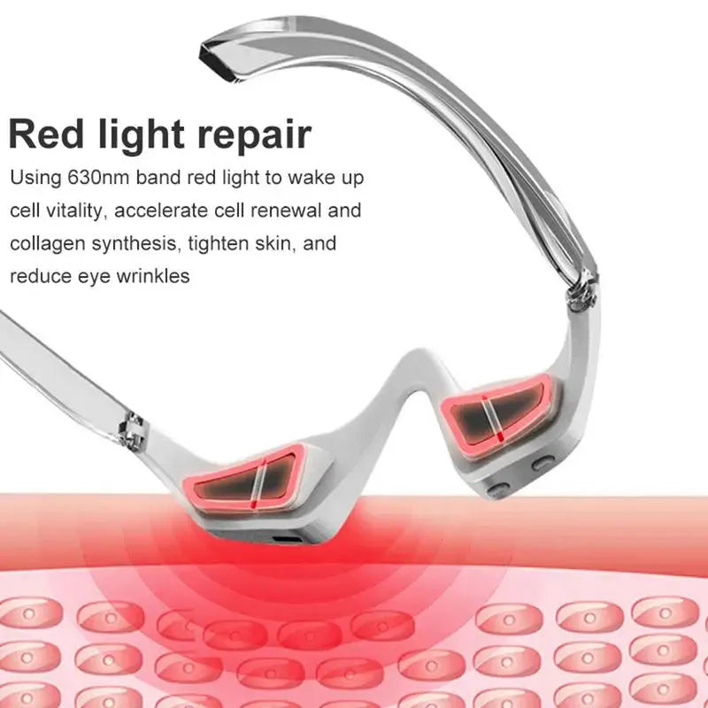 Pink and white micro-current eye massager with glasses-style design