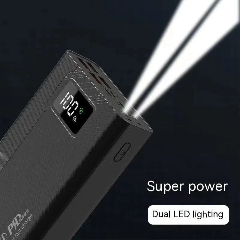 Large capacity power bank in black or white plastic casing with dimensions 150x76mm and multiple thickness options