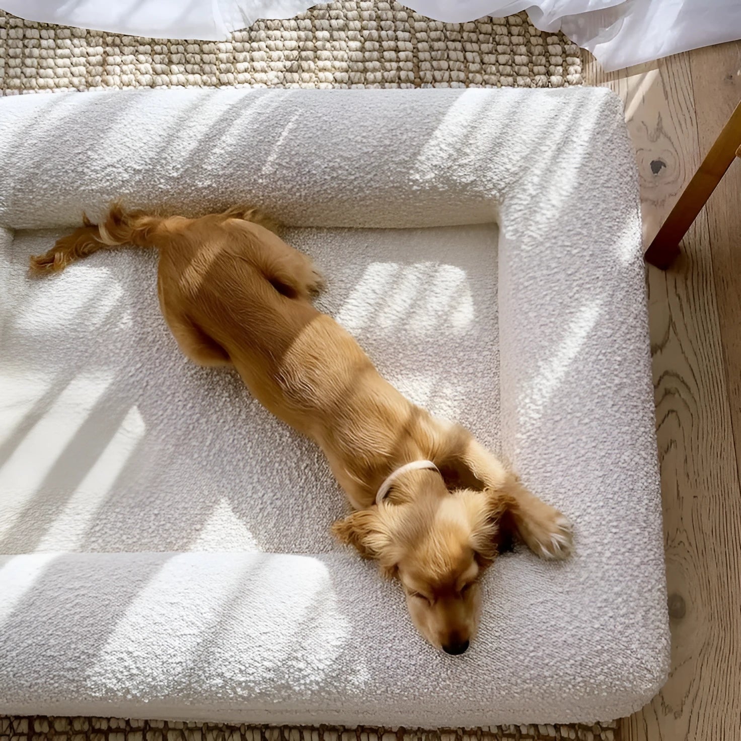 Rectangular beige cloth dog bed sofa nest for indoor pet use