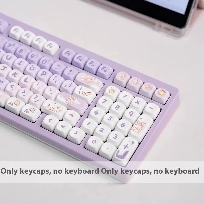 PBT gradient purple rabbit key cap set with sublimation printing for mechanical keyboards