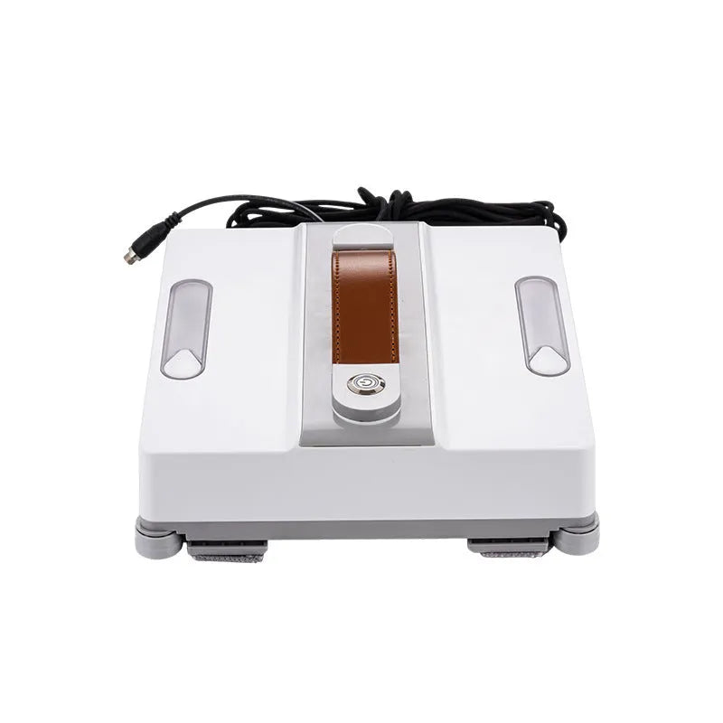 White intelligent window cleaning robot for high-rise windows with electric washing system