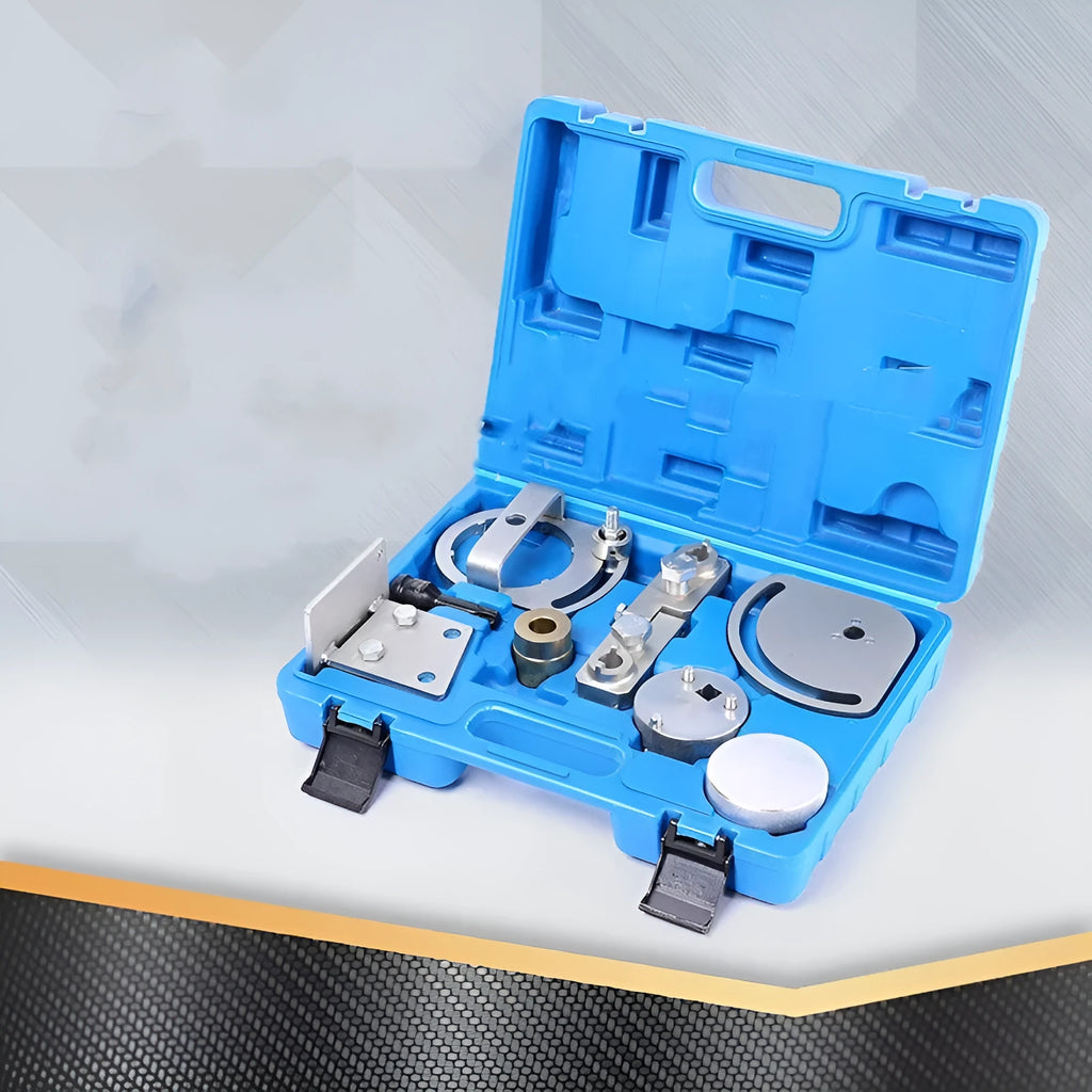 Carbon steel Volvo and Land Rover engine timing tool set with 8 pieces for camshaft alignment.