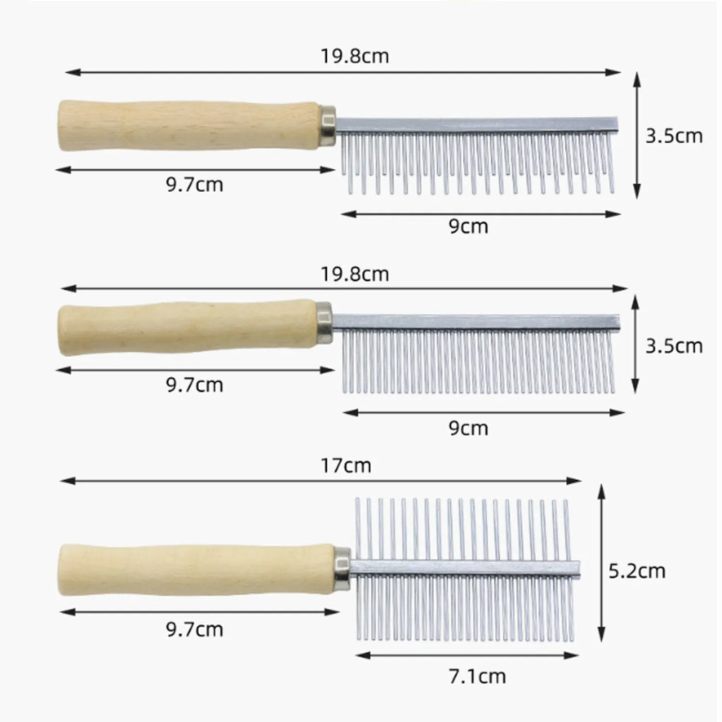 Wooden handle pet grooming comb for dogs and cats with round comb needles