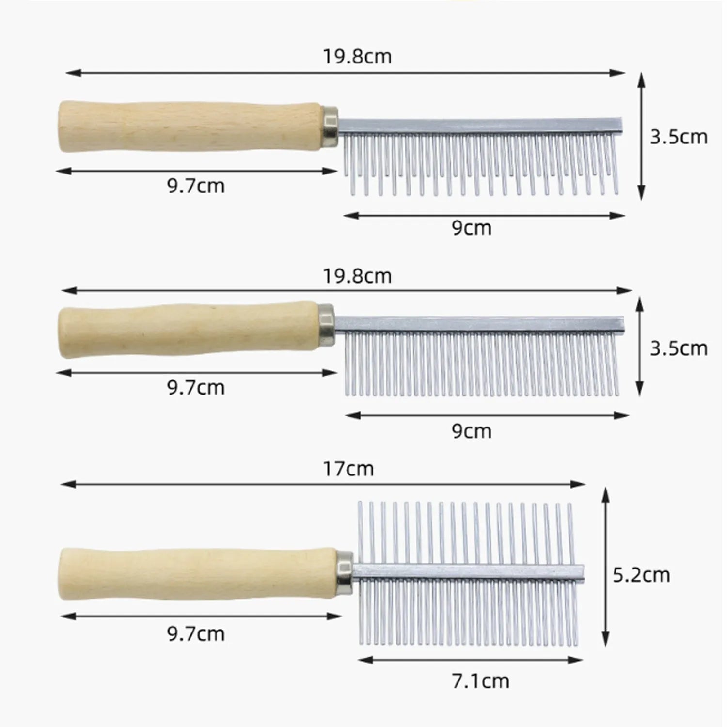 Wooden handle pet grooming comb for dogs and cats with round comb needles