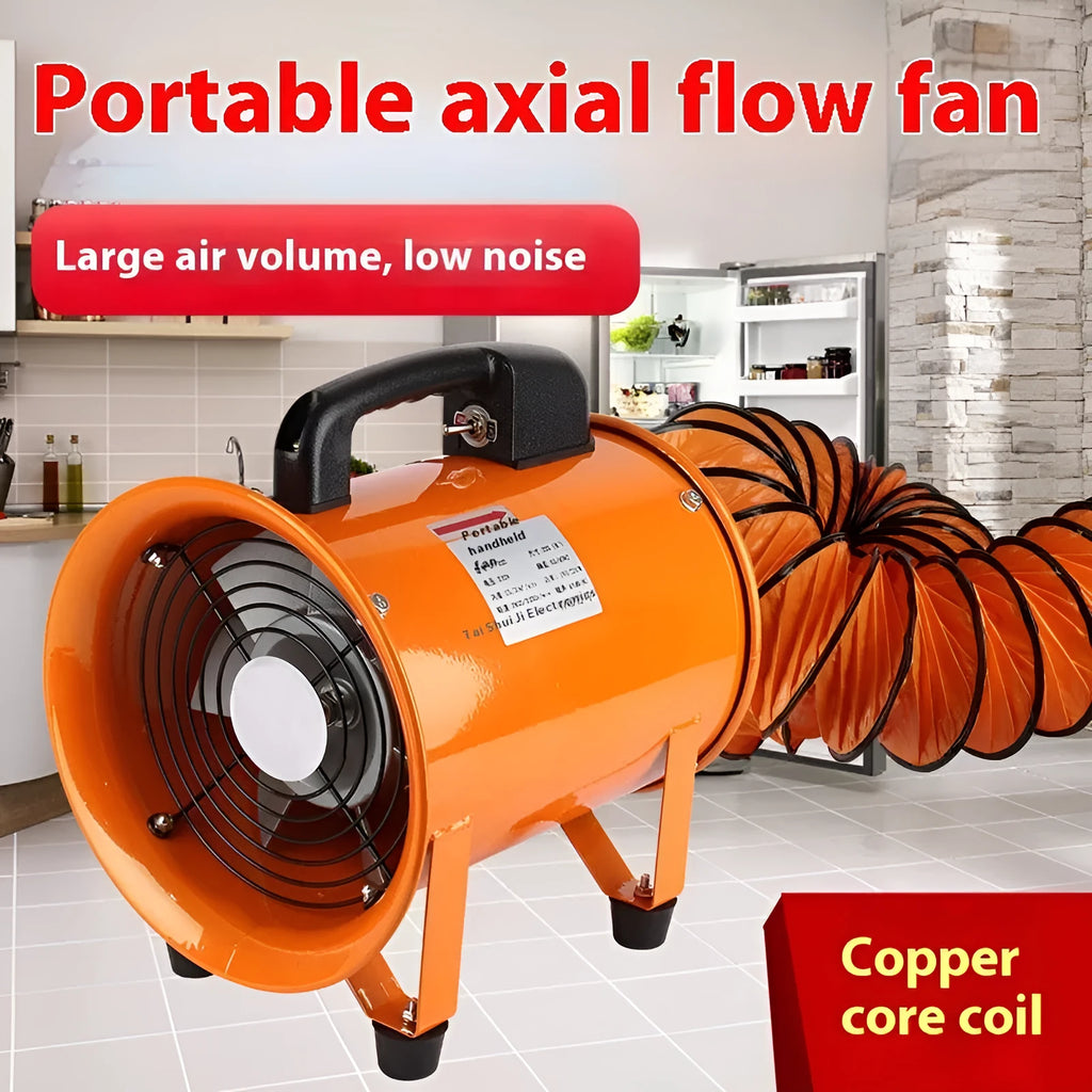 8-inch industrial axial flow fan with titanium steel blades and 5-metre air duct for ventilation