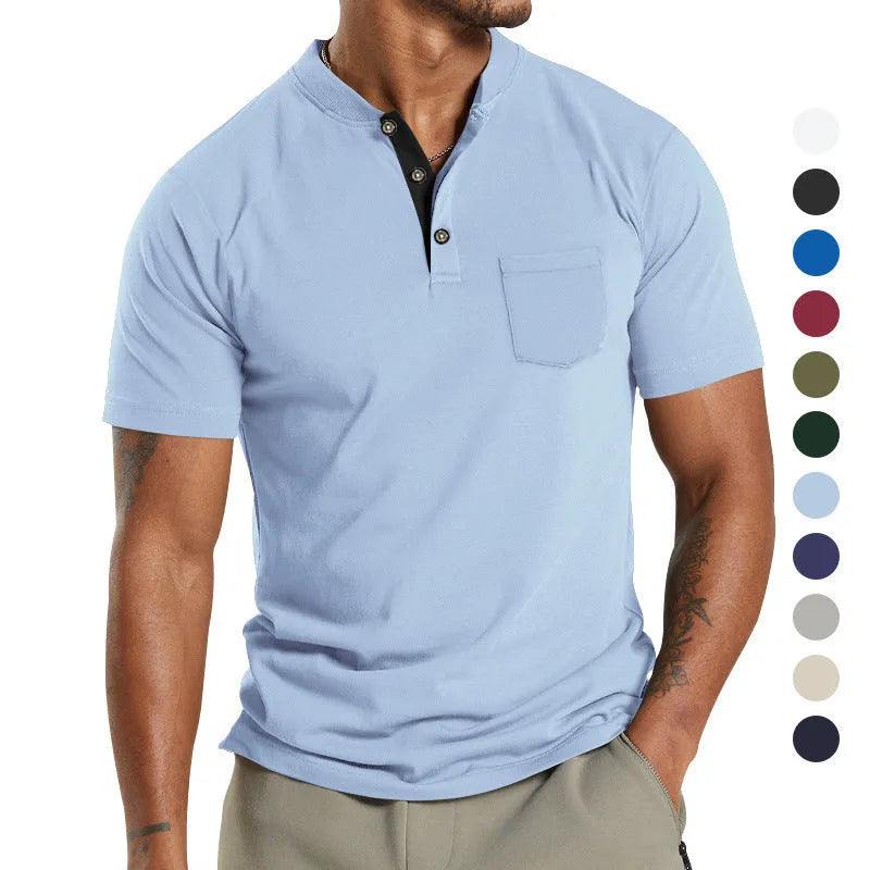 Men's plus size short sleeve button-down shirt in polyester fabric on a hanger.