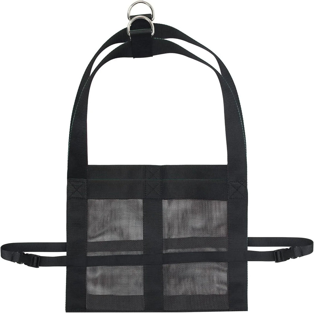 Black polyester calf large dog sling weighing bag with reinforced handles measuring 35 x 150 cm