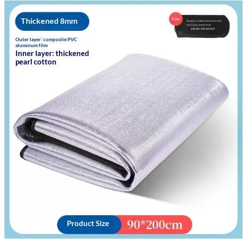 8mm thick pearl cotton explosion-proof camping mat in 200x200cm size on grass with tent background
