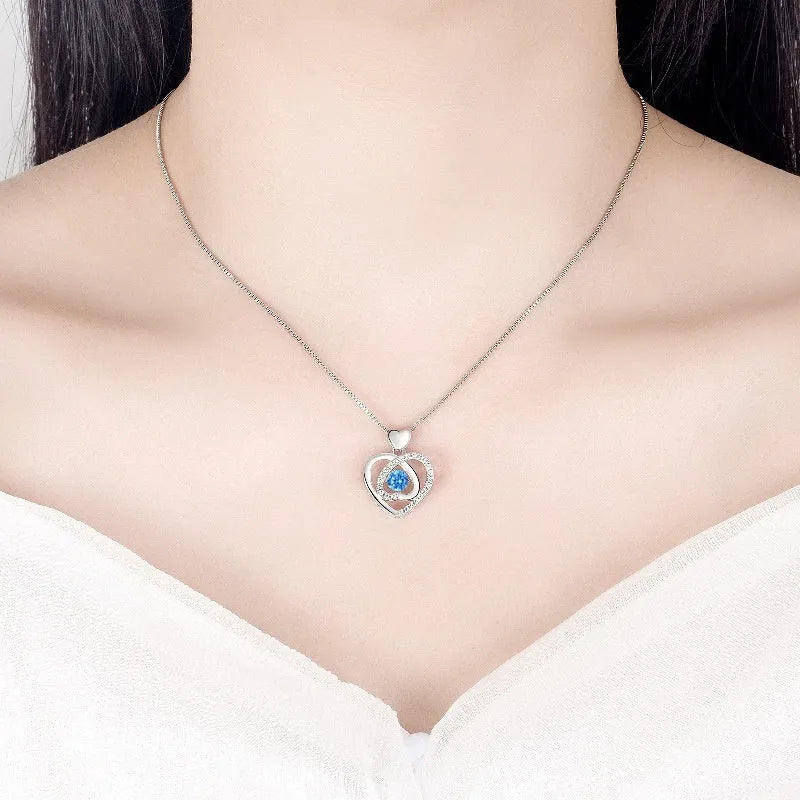 Blue diamond beating heart necklace and bracelet jewellery set with electroplated copper construction