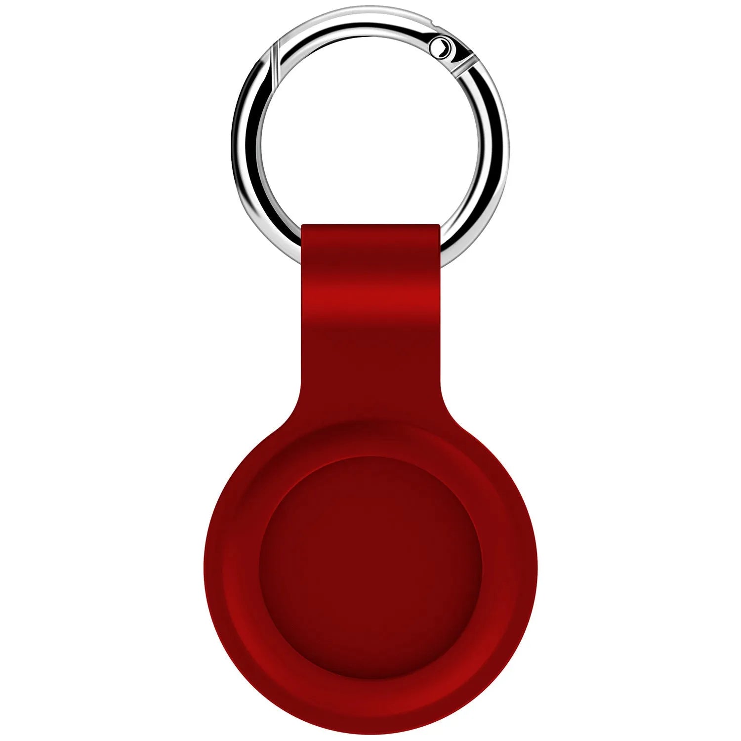 Silicone protective case for Apple AirTag with metal snap button in assorted colours on a keyring.