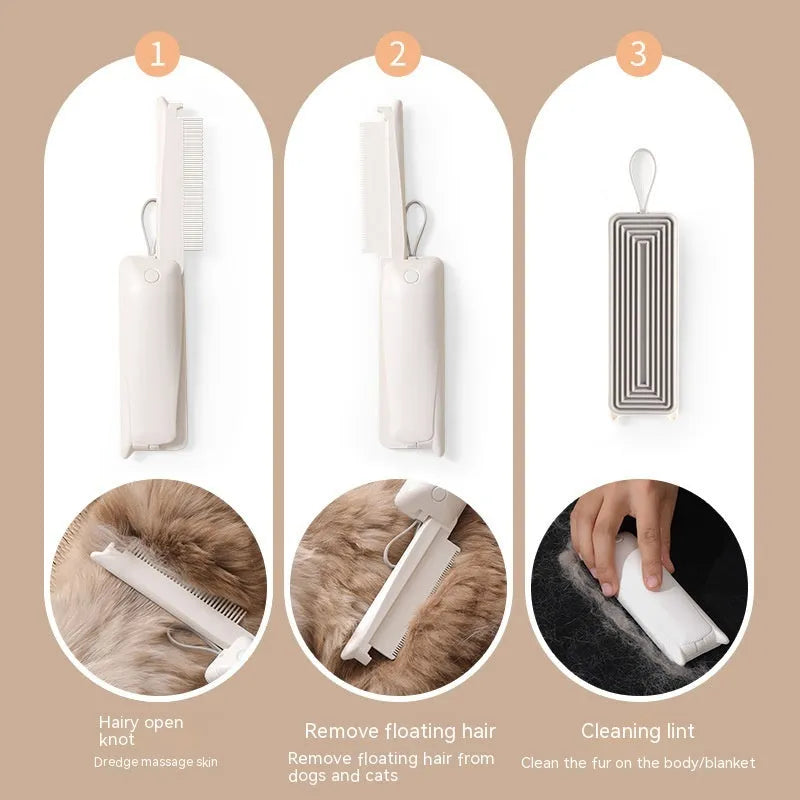 Pink and white ABS plastic pet grooming brush for dogs and cats with a hair collection grid