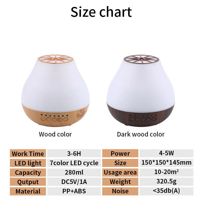 Wood grain finish USB aroma diffuser with colourful lights for essential oils