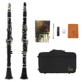 Black bakelite beginner clarinet with nickel-plated keys and included carrying case