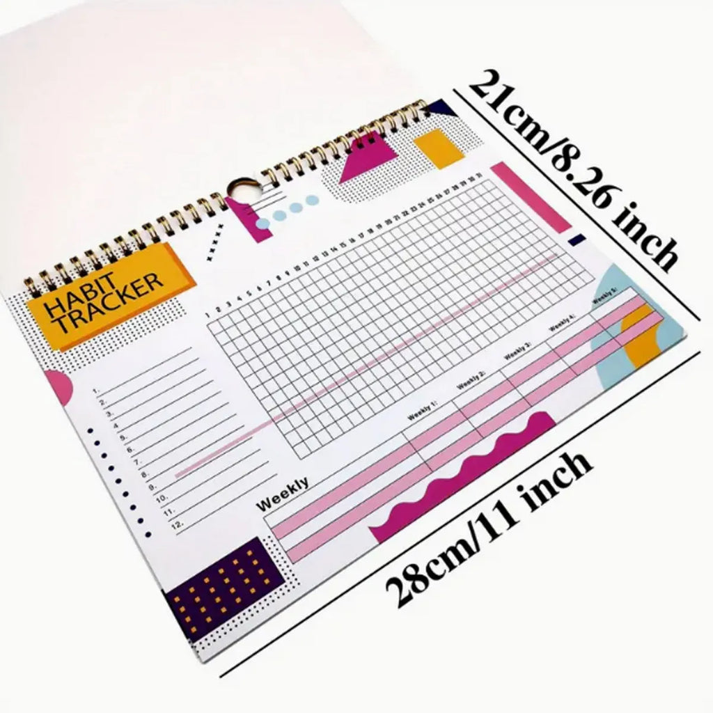 A4 habit tracking journal with 12 pages in four colour options for daily schedule planning