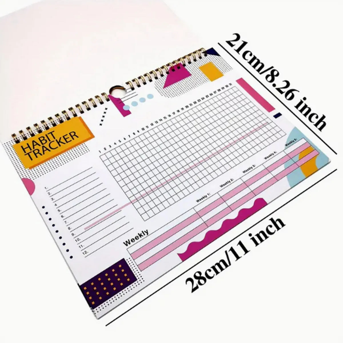 A4 habit tracking journal with 12 pages in four colour options for daily schedule planning