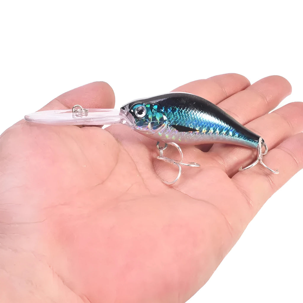 10.5cm long tongue board Mino fishing lure in colour option A, shown alongside other colour variants B through E.