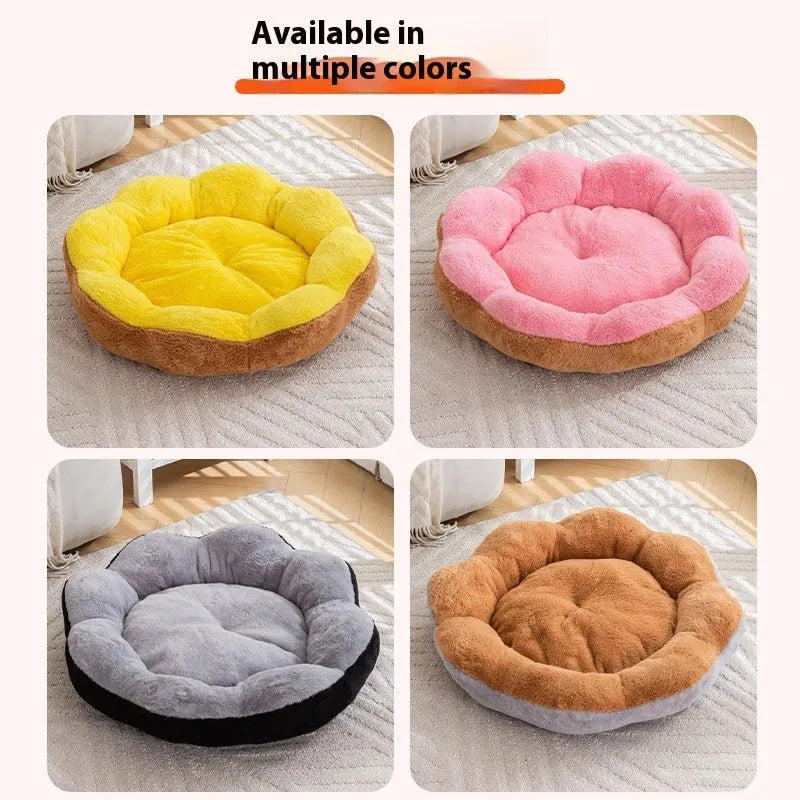 Brown grey rabbit plush round cat bed nest with detachable washable design measuring 50x50x18 cm