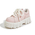 Spring muffin bottom casual leather shoes in beige and pink with height increasing sole
