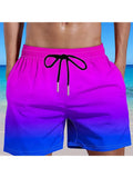 Men's gradient colour 3D digitally printed mesh sports shorts on a size chart.