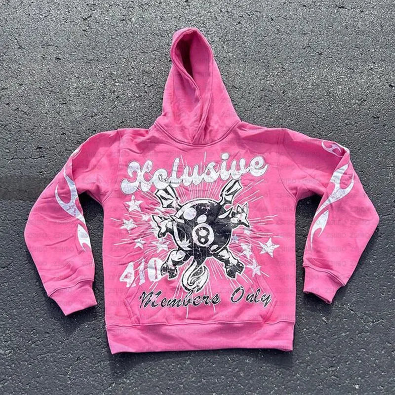 Loose fit personalised letter print pullover hoodie in black with kangaroo pocket