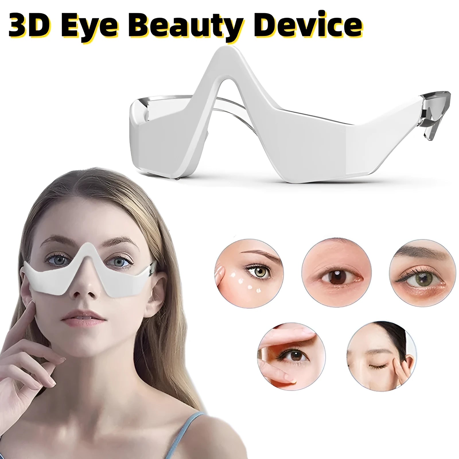 Pink and white micro-current eye massager with glasses-style design