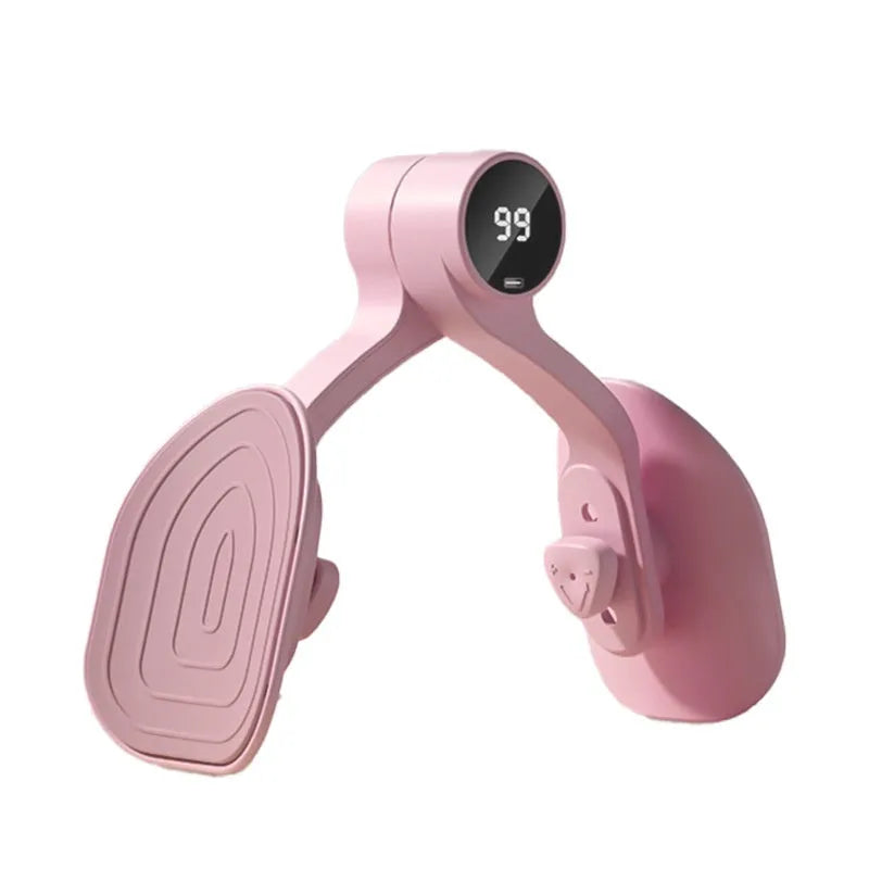 Pink pelvic floor muscle trainer with rubber coating and three resistance level settings