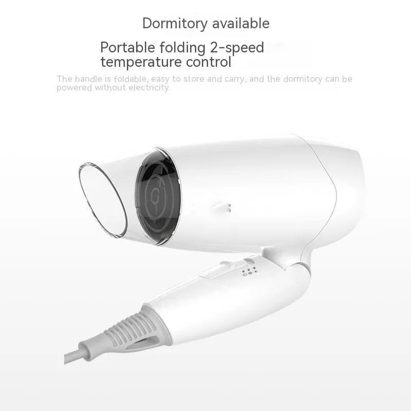 Moon White compact 1400W portable hair dryer with 150cm cord and air outlet on neutral background