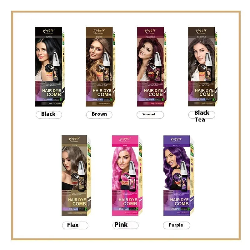 Hair dye colour cream kit with easy-colouring comb in brown, wine red and dark brown 200ml bottles