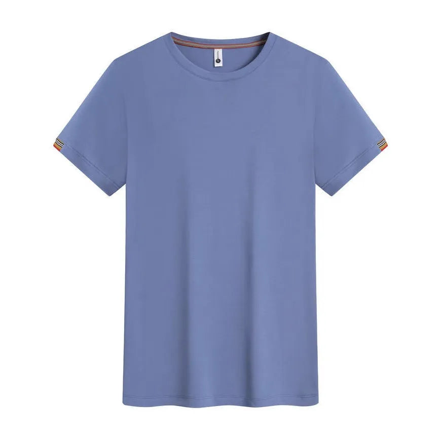 Men's round neck ice fibre work shirt in chemical fibre blend available in seven colours with Asian sizing