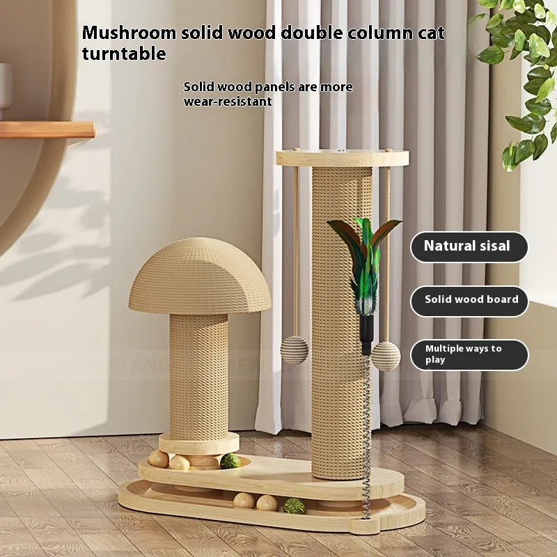 Solid wood cat turntable scratching post in a choice of colours and styles including oval mushroom design.