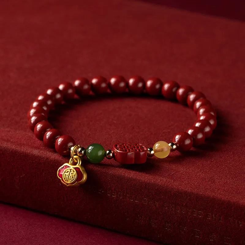 Emperor sandstone cinnabar bracelet with fu character in new Chinese style