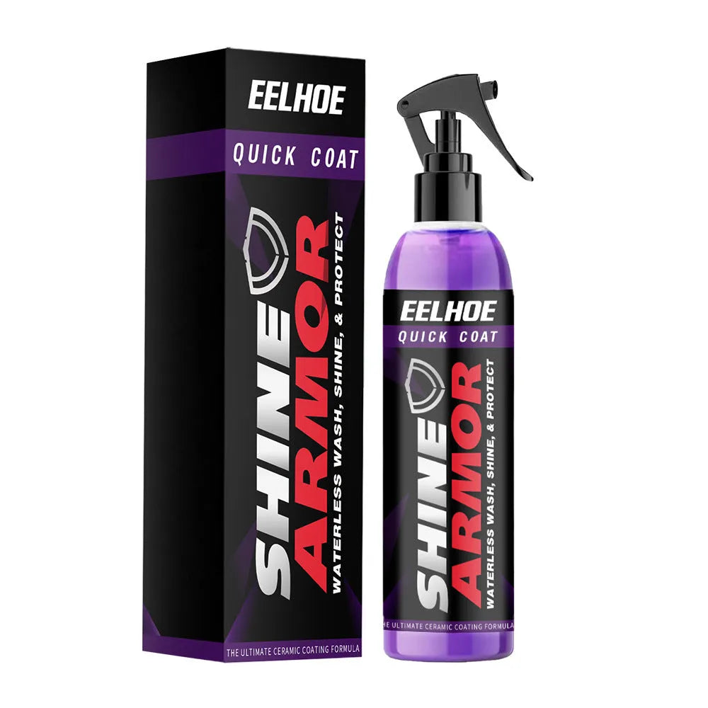 Purple automobile nano coating spray bottle for hand-application car wax.