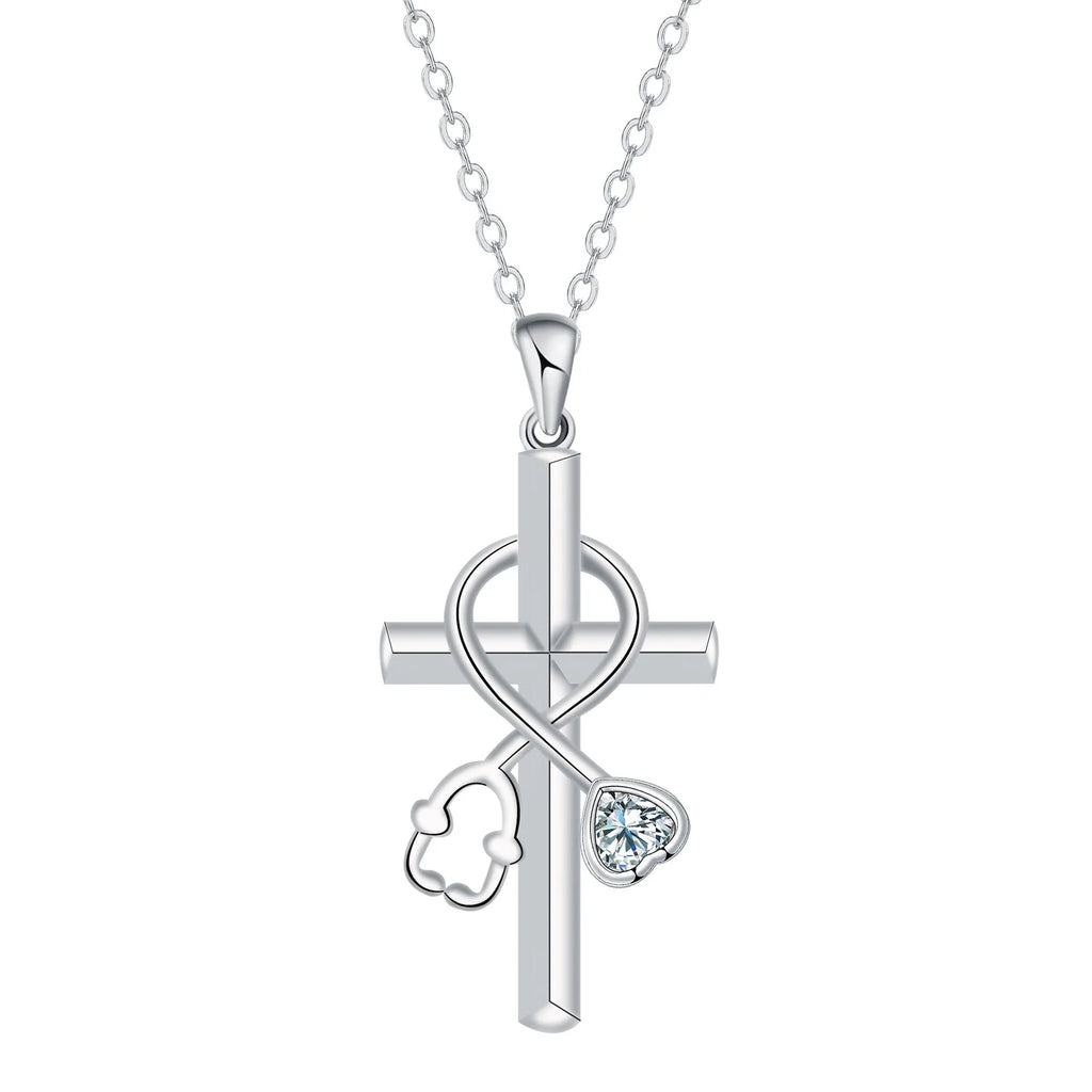 Women's cross stethoscope necklace with electroplated copper pendant and cross chain design