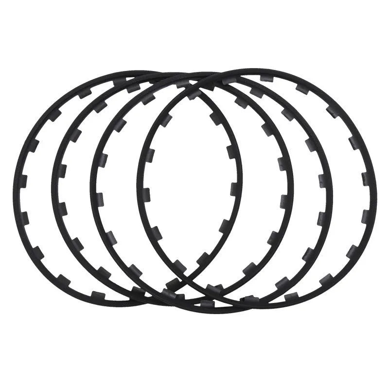 Set of four coloured nylon wheel hub protection rings for car alloy wheels.