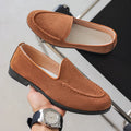 Men's retro Gommino slip-on loafers with round toe and wedge heel in solid colour